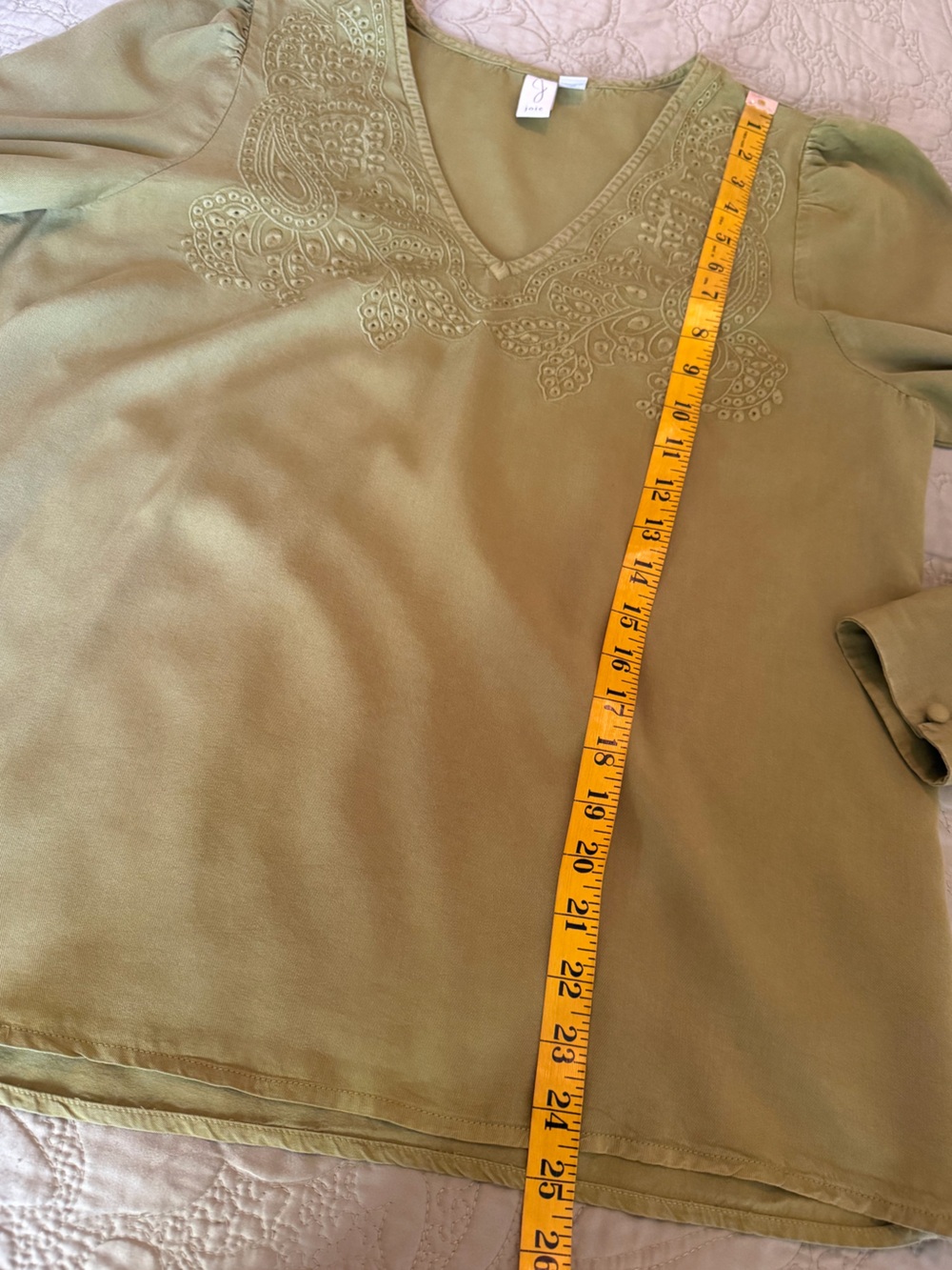 Joie Olive Green Embroidered Boho Blouse Romantic Prairie Western Cottagecore, M - Picture 9 of 11